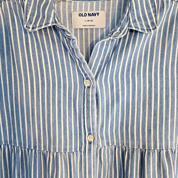 Old Navy Girls Dress 10 12 Blue Stripe Childs Large L Button Up Kids Teens - Picture 2 of 8